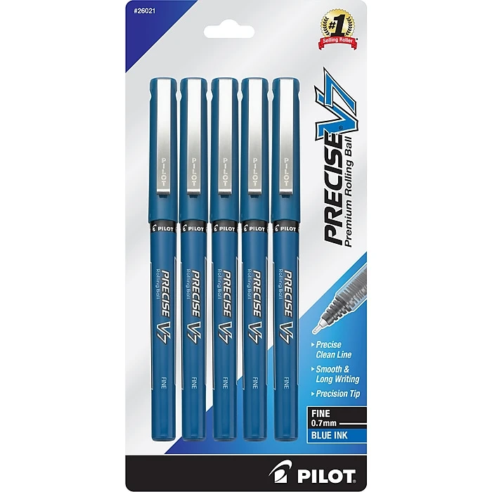 Pilot Precise V7 Rollerball Pens, Fine Point, Blue Ink, 5/Pack (26021) 1 Pilot Precise V7 Rollerball Pens, Fine Point, Blue Ink, 5/Pack (26021)