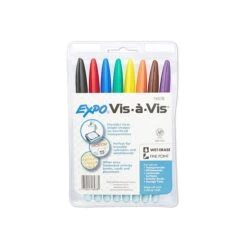 Expo Vis-a-Vis Wet Erase Markers, Fine Point, Assorted, 8/Pack (16078)