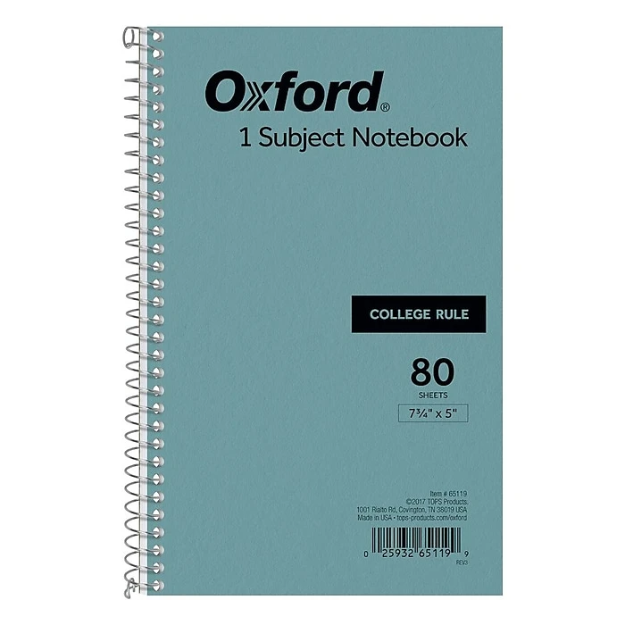 Oxford 1-Subject 5" X 7.75", College Ruled, 80 Sheets, Blue (TOP 65119) 1 Oxford 1-Subject 5" X 7.75", College Ruled, 80 Sheets, Blue (TOP 65119)