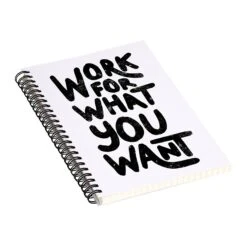 DENY Designs Work For What You Want By Phirts Notebook, 5.5" X 8.25", Dotted, 40 Sheets, White/Black (69196-nobs01)