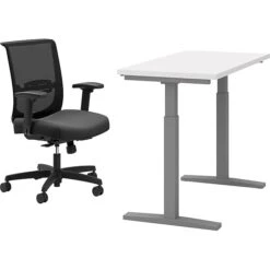 HON Coze 26"-49" Adjustable Desk With Convergence Task Chair, Florence Walnut/Silver/Black (HCZ48DWHCNVCU10)
