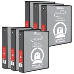 Bazic 1" 3-Ring View Binder, Black, Pack Of 6 (BAZ3122-6)