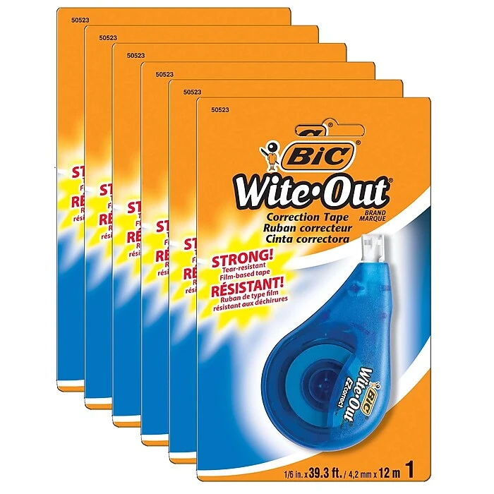 BIC Wite-Out EZ Correct Correction Tape, White, Pack Of 6 (BICWOTAPP11-6) 1 BIC Wite-Out EZ Correct Correction Tape, White, Pack Of 6 (BICWOTAPP11-6)