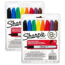 Sharpie® Permanent Markers, Fine Point, Assorted Colors, 8 Per Set, 2 Sets (SAN30078-2)