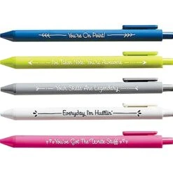 Baudville Thankful Appreciation Retractable Gel Pens, Fine Points, Assorted Inks, 5/Pack (97285)