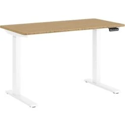 Humanscale EFloat GO 27"-46"H Rectangular Adjustable Standing Desk, Bamboo/White (FTR2448BM.WFH_FG1224DW.WFH)