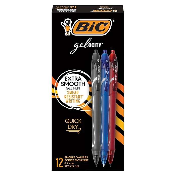 BIC Gel-ocity Quick Dry Gel Pen, Medium Point, Assorted Ink, Dozen (RGLCG11AST) 1 BIC Gel-ocity Quick Dry Gel Pen, Medium Point, Assorted Ink, Dozen (RGLCG11AST)
