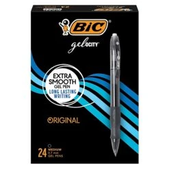BIC Gel-Ocity Retractable Gel Pen, Medium Point, Black Ink, 24/Pack (RLC241-BLK)