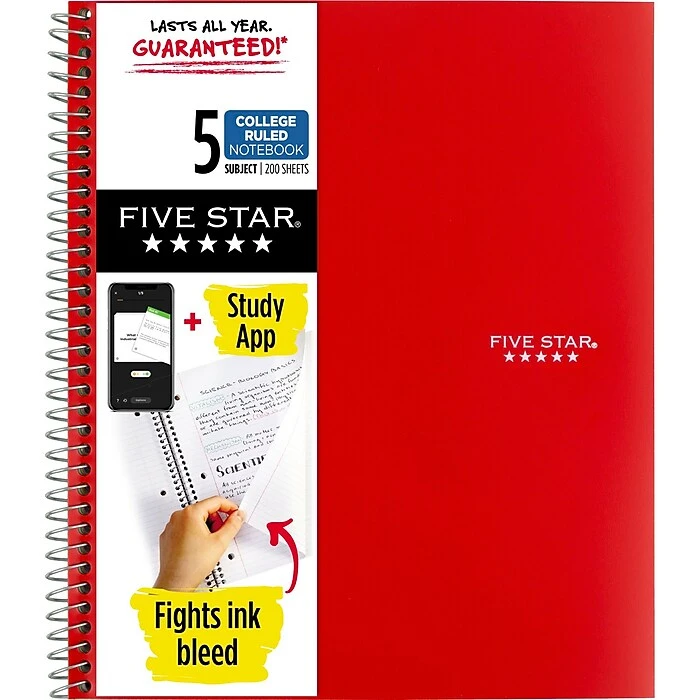 Mead Five Star 5-Subject Notebook, 8.5" X 11", College Ruled, 200 Sheets, Assorted Colors (06112/06208) 3 Mead Five Star 5-Subject Notebook, 8.5" X 11", College Ruled, 200 Sheets, Assorted Colors (06112/06208) - Image 3