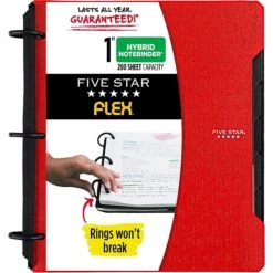 Five Star Flex Hybrid NoteBinder Notebook, 8.5" X 11", Quad/College Ruled, 80 Sheets, Available In Assorted Colors (29104)