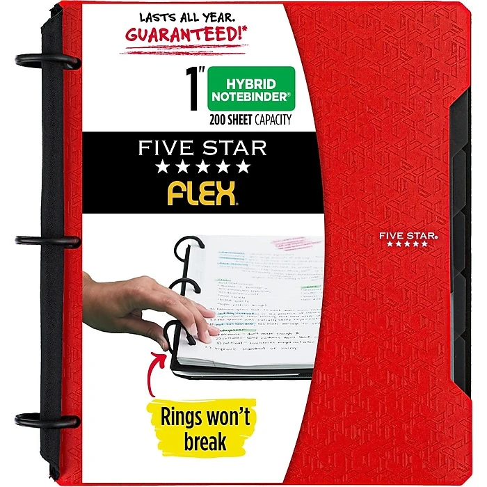 Five Star Flex Hybrid NoteBinder Notebook, 8.5" X 11", Quad/College Ruled, 80 Sheets, Available In Assorted Colors (29104) 1 Five Star Flex Hybrid NoteBinder Notebook, 8.5" X 11", Quad/College Ruled, 80 Sheets, Available In Assorted Colors (29104)