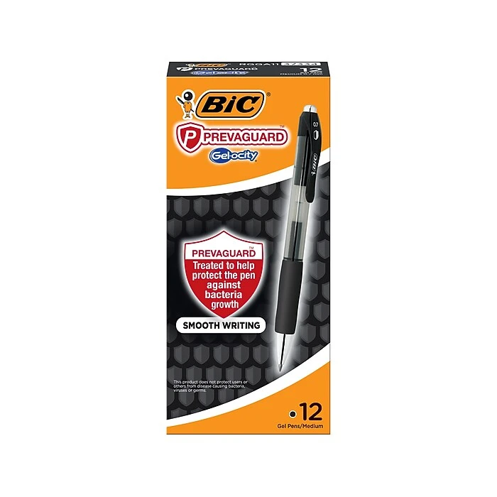 BIC PrevaGuard Gel-ocity Retractable Gel Pen, Medium Point, Black Ink, Dozen (RGGA11-BLK) 1 BIC PrevaGuard Gel-ocity Retractable Gel Pen, Medium Point, Black Ink, Dozen (RGGA11-BLK)