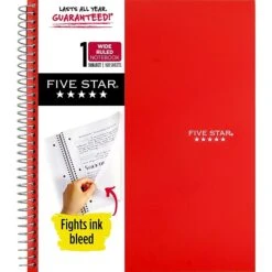 Mead Five Star 1-Subject Notebook, 8" X 10 1/2", Wide Ruled, 100 Sheets, Each (05238)