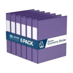 Davis Group Premium Economy 1 1/2" 3-Ring Non-View Binder, Purple, 6/Pack (2302-69-06)