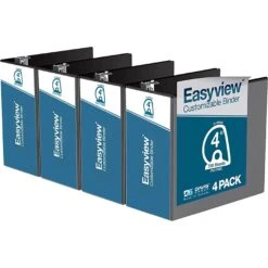 Davis Group Easyview Premium 4" 3-Ring View Binder, Black, 4/Pack (8406-01-04)