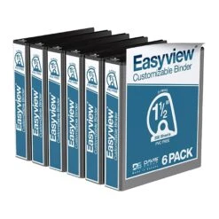Davis Group Easyview Premium 1.5" 3-Ring View Binder, Black, 6/Pack (8402-01-06)