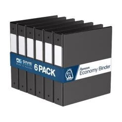 Davis Group Premium Economy 1 1/2" 3-Ring Non-View Binder, Black, 6/Pack (2302-01-06)