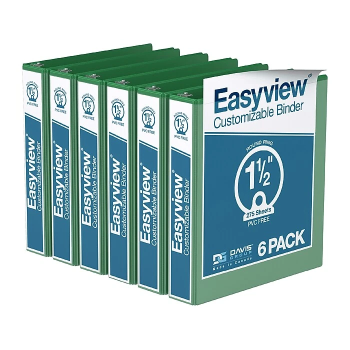 Davis Group Easyview Premium 1 1/2" 3-Ring View Binder, Green, 6/Pack (8412-04-06) 1 Davis Group Easyview Premium 1 1/2" 3-Ring View Binder, Green, 6/Pack (8412-04-06)