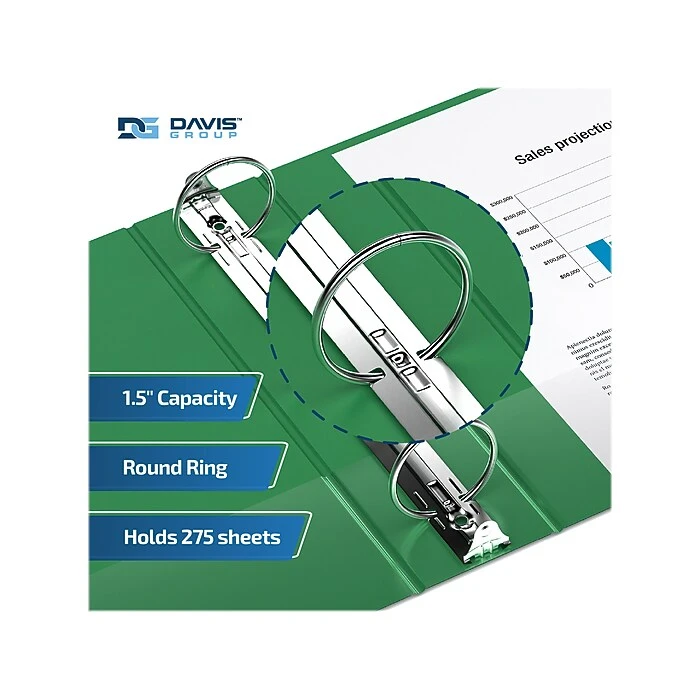Davis Group Easyview Premium 1 1/2" 3-Ring View Binder, Green, 6/Pack (8412-04-06) 3 Davis Group Easyview Premium 1 1/2" 3-Ring View Binder, Green, 6/Pack (8412-04-06) - Image 3