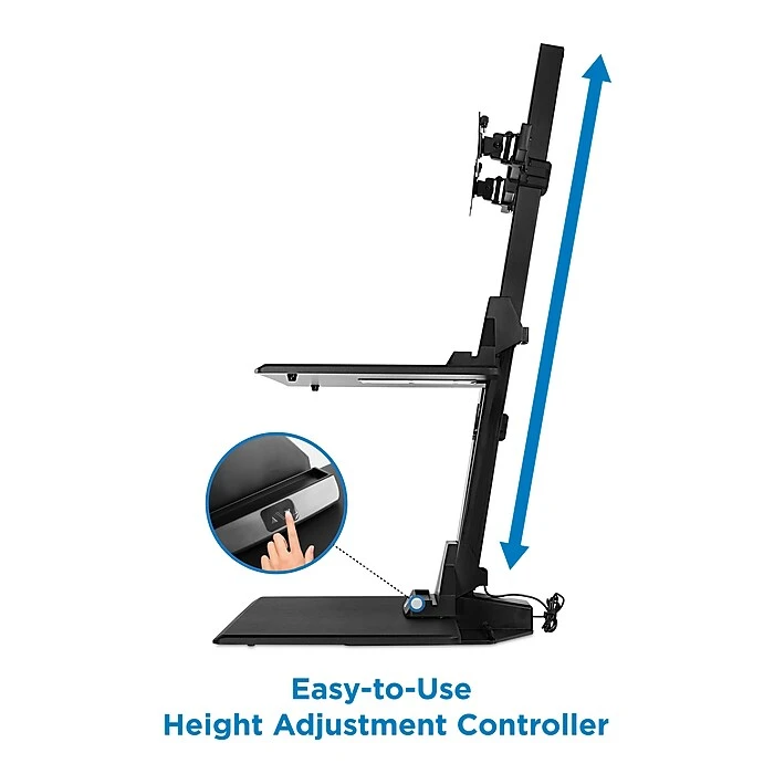 Mount-It! 1.4"-21.1" Electric Standing Desk Converter, Motorized Height Adjustable Sit Stand For Dual Monitors, Black (MI-7952) 3 Mount-It! 1.4"-21.1" Electric Standing Desk Converter, Motorized Height Adjustable Sit Stand For Dual Monitors, Black (MI-7952) - Image 3