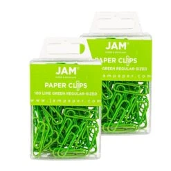 JAM Paper® Colored Standard Paper Clips, Small 1 Inch, Lime Green Paperclips, 2 Packs Of 100 (21830624a)