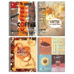 Inkology Coffee 1 Subject Notebook, College Ruled, Assorted, 10.5" X 8", 12 Pack (3779)
