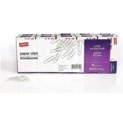 Staples Smooth Paper Clips, Jumbo, Silver, 100/Box, 10 Boxes/Pack (A7026605/72578)