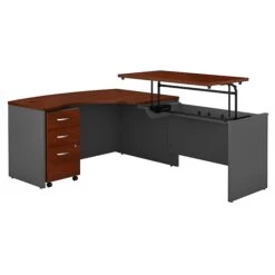 Bush Business Furniture Westfield 60W X 43D Right Hand 3 Position Sit To Stand L Desk W File Cabinet, Hansen Cherry (SRC128HCSU)