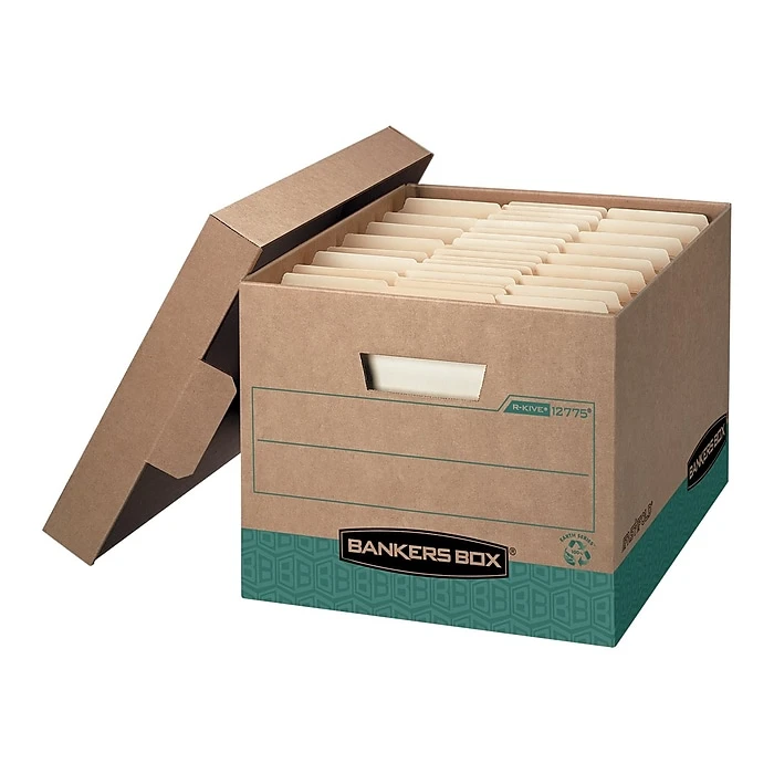 Bankers Box® R-Kive Heavy-Duty Recycled File Storage Boxes, Lift-Off Lid, Letter/Legal Size, Brown, 12/Carton (12775) 1 Bankers Box® R-Kive Heavy-Duty Recycled File Storage Boxes, Lift-Off Lid, Letter/Legal Size, Brown, 12/Carton (12775)