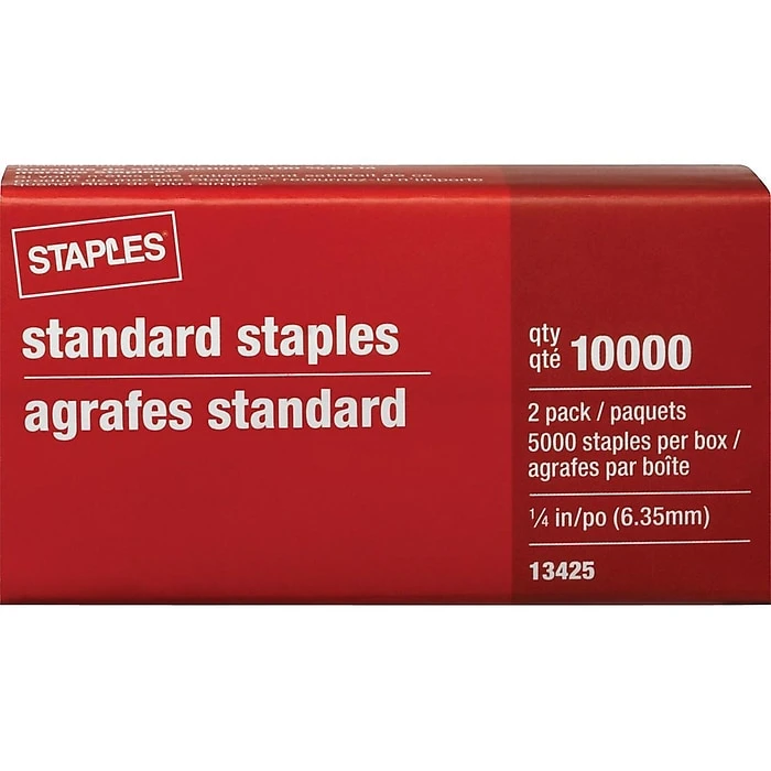 Staples Standard Staples, 1/4" Leg Length, 5000 Staples/Box, 2 Boxes/Pack (13425-US) 1 Staples Standard Staples, 1/4" Leg Length, 5000 Staples/Box, 2 Boxes/Pack (13425-US)