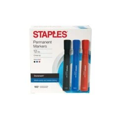 Staples DuraMark Permanent Markers, Chisel Point, Assorted, 12/Pack (10404)