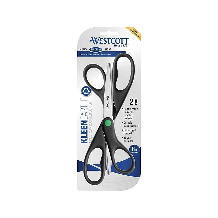 Westcott KleenEarth 8" Stainless Steel Sewing/Craft Scissors, Pointed Tip, Black, 2/Pack (15179) 2 Westcott KleenEarth 8" Stainless Steel Sewing/Craft Scissors, Pointed Tip, Black, 2/Pack (15179) - Image 2