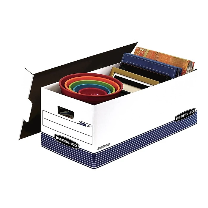 Bankers Box Medium-Duty FastFold Corrugated File Storage Boxes, Lift-Off Lid, Letter Size, White/Blue, 12/Carton (00701) 3 Bankers Box Medium-Duty FastFold Corrugated File Storage Boxes, Lift-Off Lid, Letter Size, White/Blue, 12/Carton (00701) - Image 3