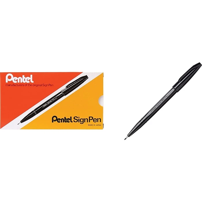 Pentel Sign Felt Pens, Fine Point, Black Ink, Dozen (S520-A) 1 Pentel Sign Felt Pens, Fine Point, Black Ink, Dozen (S520-A)