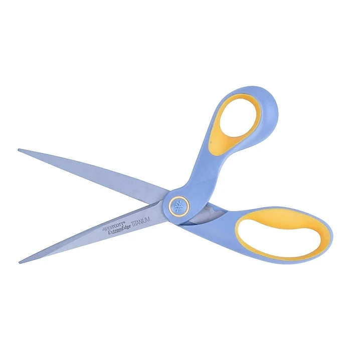 Westcott® Bent ExtremEdge Adjustable Tension Titanium Bonded® 9" Scissors, Blunt Tip, Gray/Yellow (14669) 2 Westcott® Bent ExtremEdge Adjustable Tension Titanium Bonded® 9" Scissors, Blunt Tip, Gray/Yellow (14669) - Image 2