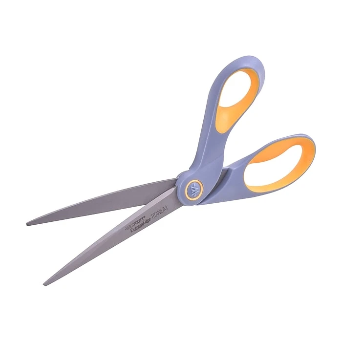 Westcott® Bent ExtremEdge Adjustable Tension Titanium Bonded® 9" Scissors, Blunt Tip, Gray/Yellow (14669) 3 Westcott® Bent ExtremEdge Adjustable Tension Titanium Bonded® 9" Scissors, Blunt Tip, Gray/Yellow (14669) - Image 3
