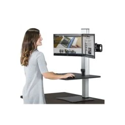 Victor Technology 28" W High Rise™ Electric Dual Monitor Standing Desk, Laminate Wood (DC450) -Office Supplies Shop sp42717888 sc7