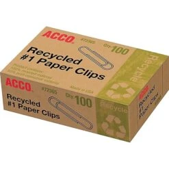ACCO Recycled Paper Clips, #1, Silver, 100/Box, 10 Boxes/Pack (A7072365A) -Office Supplies Shop sp43804586 sc7