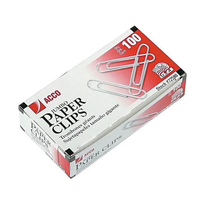 ACCO Economy Paper Clips, Jumbo, Silver, 100/Bx (A7072580) 1 ACCO Economy Paper Clips, Jumbo, Silver, 100/Bx (A7072580)