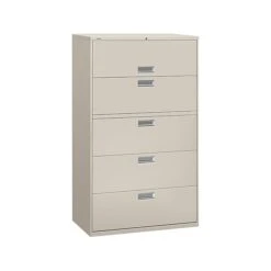HON Brigade 600 Series 5-Drawer Lateral File Cabinet, Locking, Letter/Legal, Gray, 42"W (H695.L.Q)