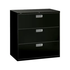 HON Brigade 600 Series 3-Drawer Lateral File Cabinet, Locking, Letter/Legal, Black, 42"W (H693.L.P)