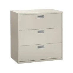 HON Brigade 600 Series 3-Drawer Lateral File Cabinet, Locking, Letter/Legal, Gray, 42"W (H693.L.Q)