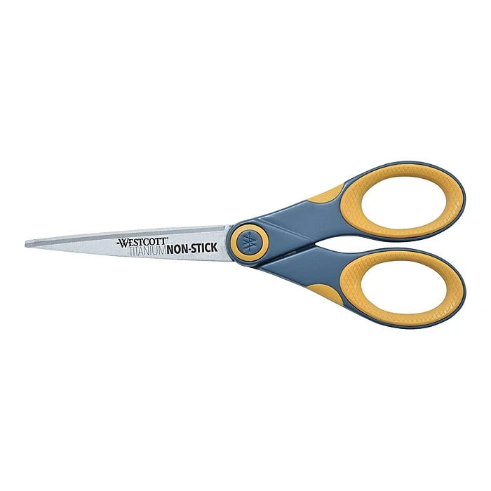 Westcott® Titanium Bonded® Non-Stick 7" Scissors, Pointed Tip, Gray/Yellow (14851) 1 Westcott® Titanium Bonded® Non-Stick 7" Scissors, Pointed Tip, Gray/Yellow (14851)