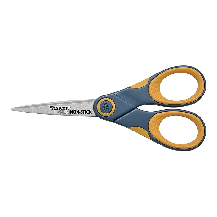 Westcott® Titanium Bonded® Non-Stick 5" Scissors, Pointed Tip, Gray/Yellow (14881) 1 Westcott® Titanium Bonded® Non-Stick 5" Scissors, Pointed Tip, Gray/Yellow (14881)