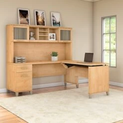 Bush Furniture Somerset 72W 3 Position Sit To Stand L Shaped Desk With Hutch, Maple Cross (SET015MC) -Office Supplies Shop sp45060457 sc7