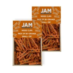 JAM Paper® Wood Clip Clothespins, Small 7/8 Inch, Orange Clothes Pins, 2 Packs Of 50 (230729133A)
