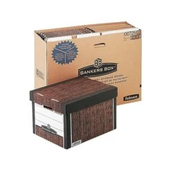Bankers Box R-Kive® Heavy-Duty FastFold File Storage Boxes, Lift-Off Lid, Letter/Legal Size, Woodgrain, 4/Pack (0072506) -Office Supplies Shop sp46777662 sc7