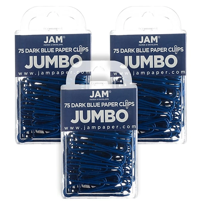 JAM Paper Jumbo Smooth Paper Clip, Dark Blue, 3 Packs Of 75 (42186869B) 1 JAM Paper Jumbo Smooth Paper Clip, Dark Blue, 3 Packs Of 75 (42186869B)