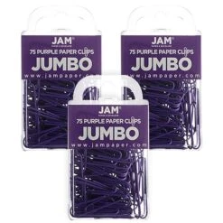 JAM Paper Jumbo Paper Clips, Purple, 3 Packs Of 75 (42186879B)