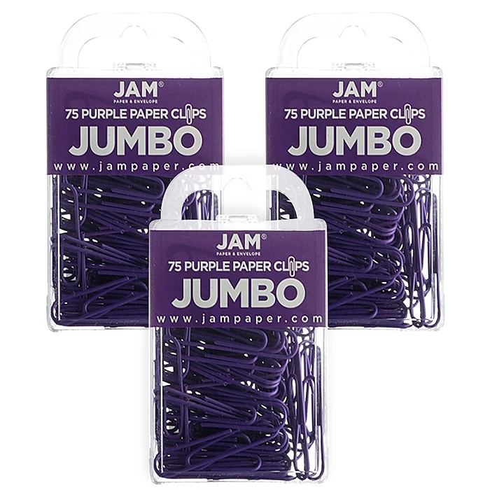 JAM Paper Jumbo Paper Clips, Purple, 3 Packs Of 75 (42186879B) 1 JAM Paper Jumbo Paper Clips, Purple, 3 Packs Of 75 (42186879B)